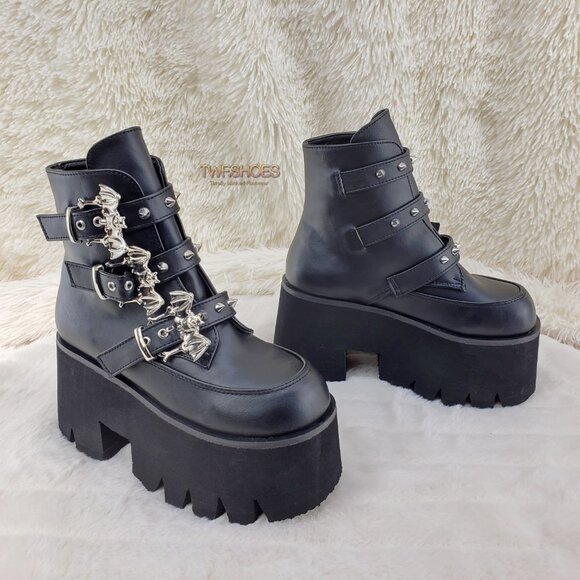Ashes Bat Buckle 3.5" Platform Goth Punk Boots Restocked - Picture 5 of 12